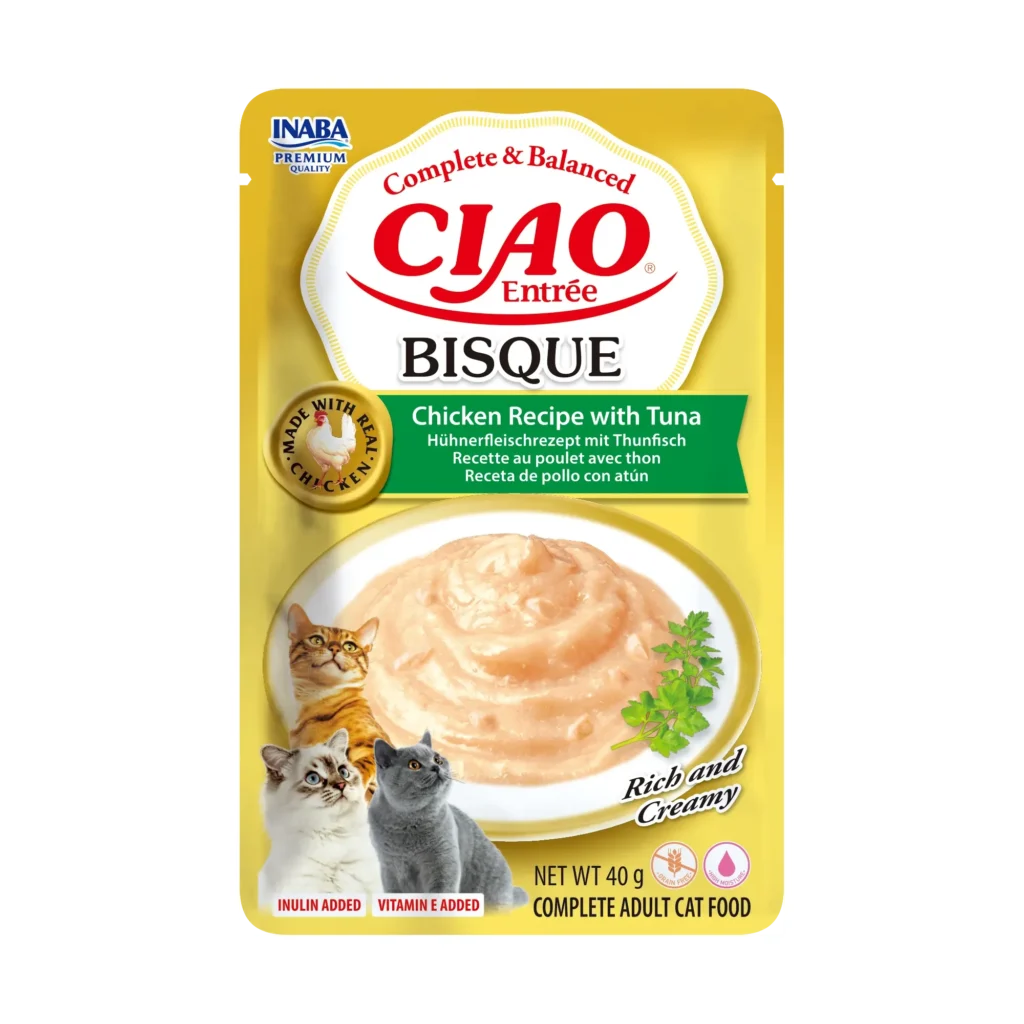 Front packaging of Ciao Entrée Bisque Chicken Recipe with Tuna