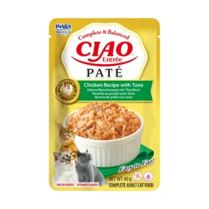Front packaging of Ciao Entrée Paté Chicken Recipe with Tuna