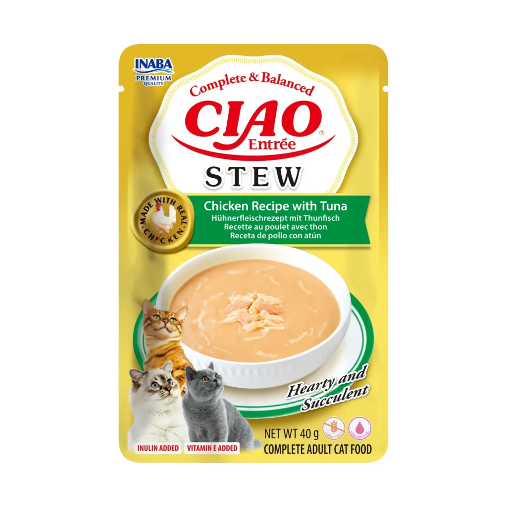 Front packaging of Ciao Entrée Stew Chicken Recipe with Tuna
