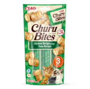 Front packaging of Churu BITES Chicken Recipe wraps Tuna Recipe