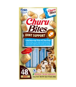 Front packaging of Churu Bites Joint Support Chicken Recipe wraps Chicken with Cheese Recipe