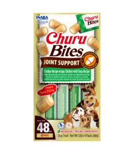 Front packaging of Churu Bites Joint Support Chicken Recipe wraps Chicken with Tuna Recipe