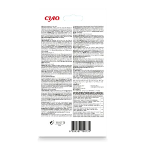 Back of Churu Chicken With Cheese Recipe packaging showing ingredients and nutritional analysis.