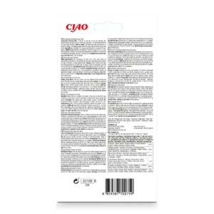 Back of Churu Chicken With Crab Recipe packaging showing ingredients and nutritional analysis.