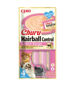 Front packaging of Churu Hairball Control Salmon Recipe