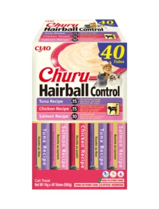 Front packaging of Churu Hairball Control Variety, 40 tubes pack.