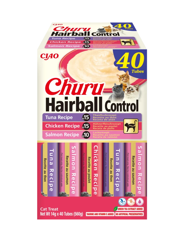 Front packaging of Churu Hairball Control Variety, 40 tubes pack.
