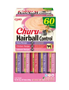 Front packaging of Churu Hairball Control Variety, 60 tubes pack.