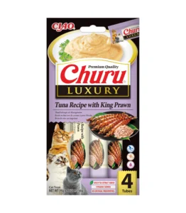 Front packaging of Churu LUXURY Tuna Recipe with King Prawn