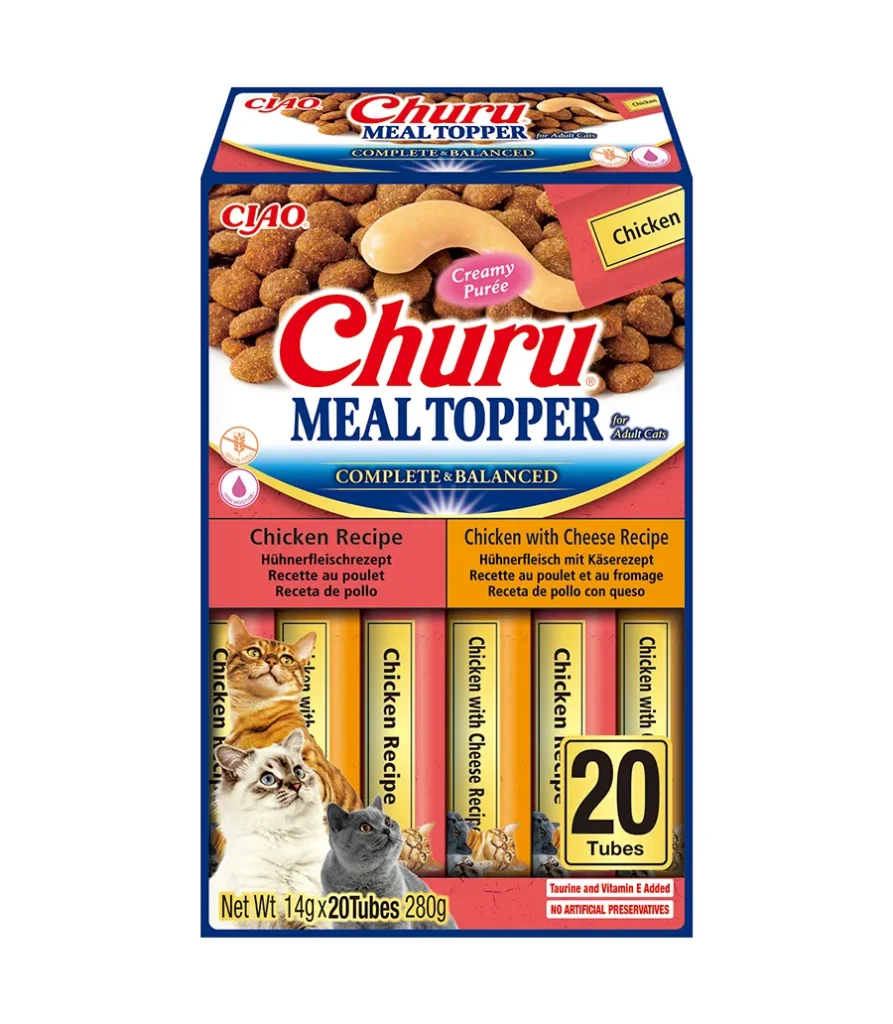 Front packaging of Churu MEAL TOPPER Chicken Variety, 20 tubes pack