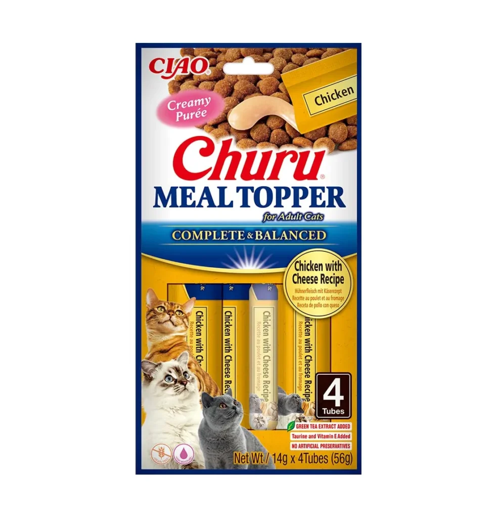 Front packaging of Churu MEAL TOPPER Chicken With Cheese Recipe