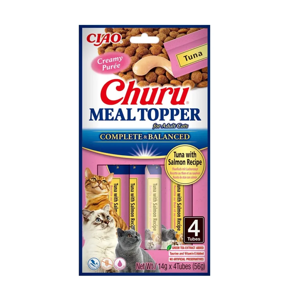 Front packaging of Churu MEAL TOPPER Tuna With Salmon Recipe