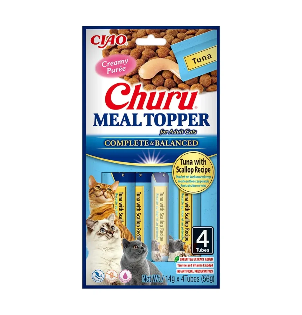 Front packaging of Churu MEAL TOPPER Tuna With Scallop Recipe