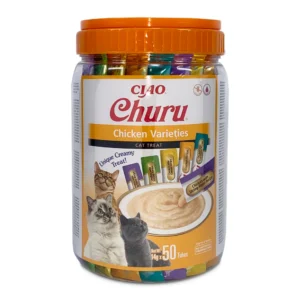 Front packaging of Churu Multipack Chicken Varieties cat treats, 50 tubes pack