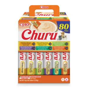 Front packaging of Churu Multipack Chicken Varieties cat treats, 80 tubes pack