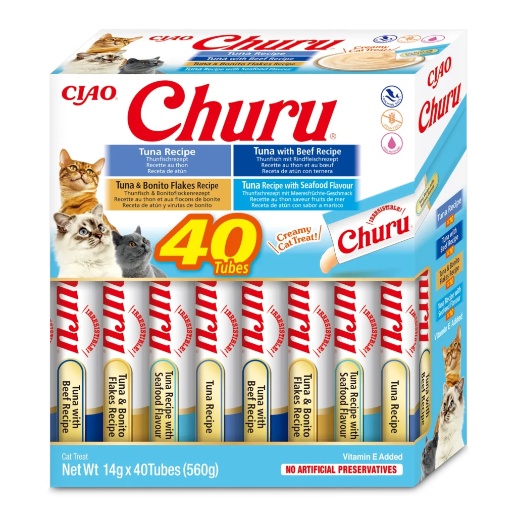 Front packaging of Churu Multipack Varieties cat treats, 40 tubes pack.