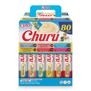 Front packaging of Churu Multipack Tuna Varieties cat treats, 80 tubes pack