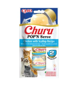 Front packaging of Churu POP'N SERVE Chicken with Scallop Recipe