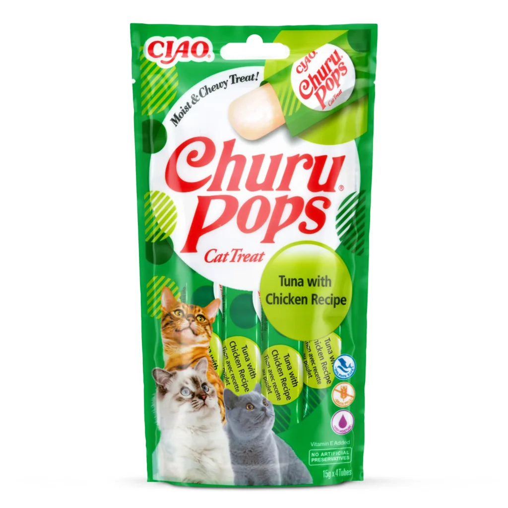 Front packaging of Churu POPS Tuna With Chicken Recipe