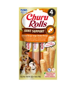 Front packaging of Churu Rolls Joint Support Chicken Recipe wraps Chicken Recipe