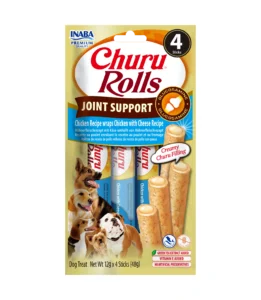 Front packaging of Churu Rolls Joint Support Chicken Recipe wraps Chicken with Cheese Recipe
