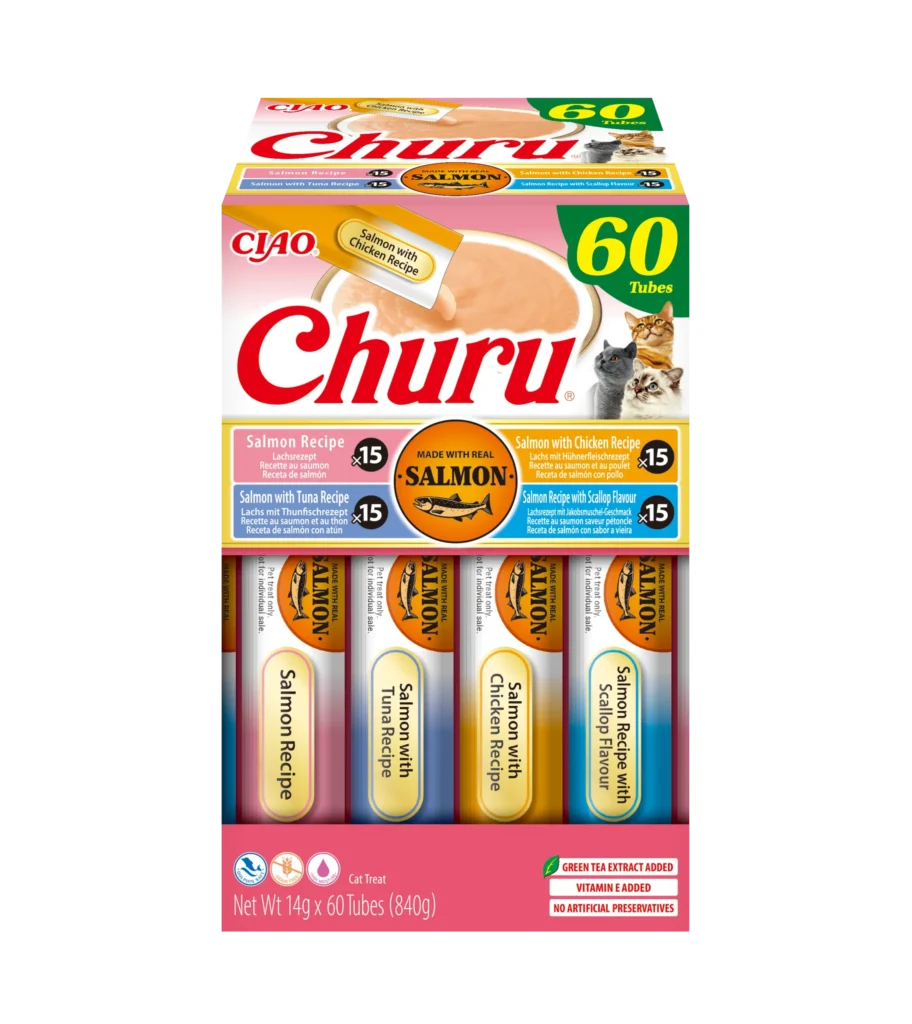 Front packaging of Churu Salmon Variety, 60 tubes pack