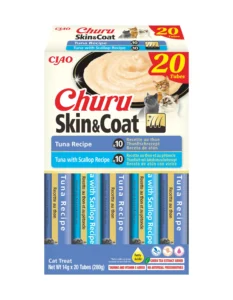 Front packaging of Churu Skin & Coat Tuna variety, 20 tubes pack