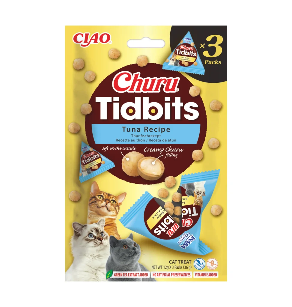 Front packaging of Churu TIDBITS 3P Tuna Recipe