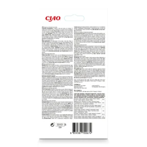 Back of Churu Tuna Recipe packaging showing ingredients and nutritional analysis.