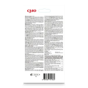 Back of Churu Tuna Recipe with Crab Flavour packaging showing ingredients and nutritional analysis.