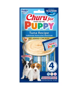 Front packaging of Churu for Puppy Tuna Recipe