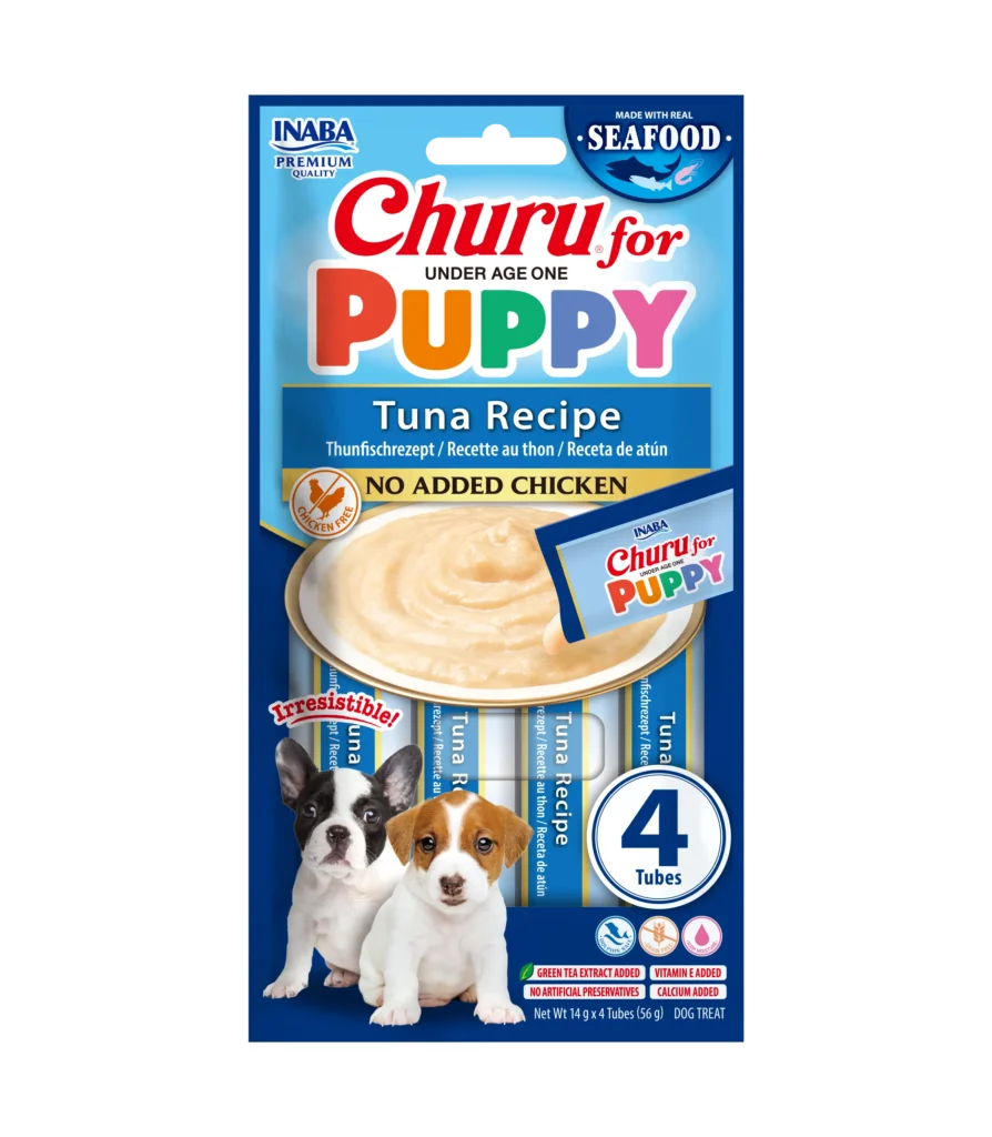 Front packaging of Churu for Puppy Tuna Recipe