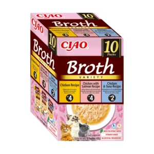 Front packaging of Ciao BROTH Chicken Variety, 10 tubes pack.