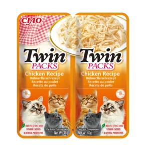 Front packaging of Ciao TWIN PACKS Chicken Recipe in Chicken Broth