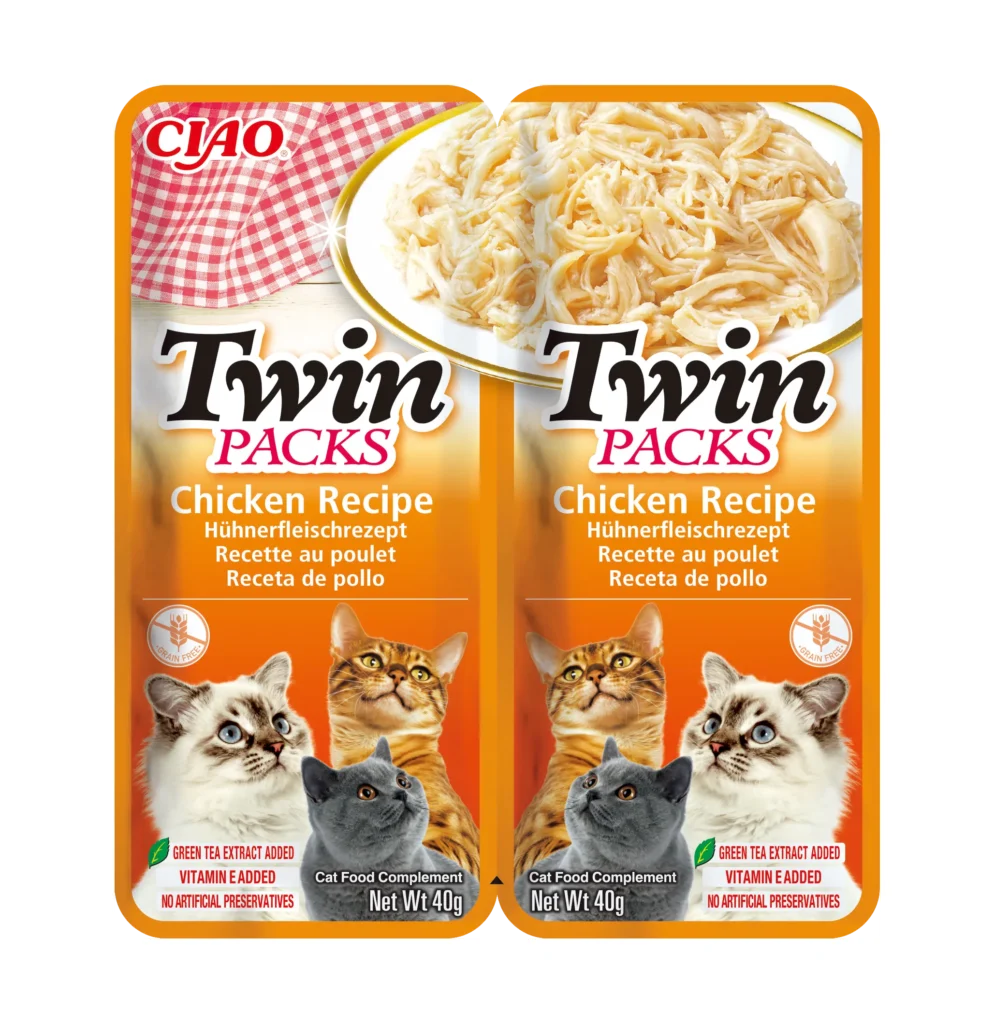 Front packaging of Ciao TWIN PACKS Chicken Recipe in Chicken Broth