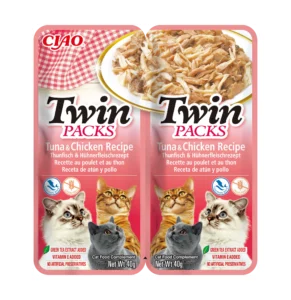 Front packaging of Ciao TWIN PACKS Tuna & Chicken Recipe in Tuna Broth