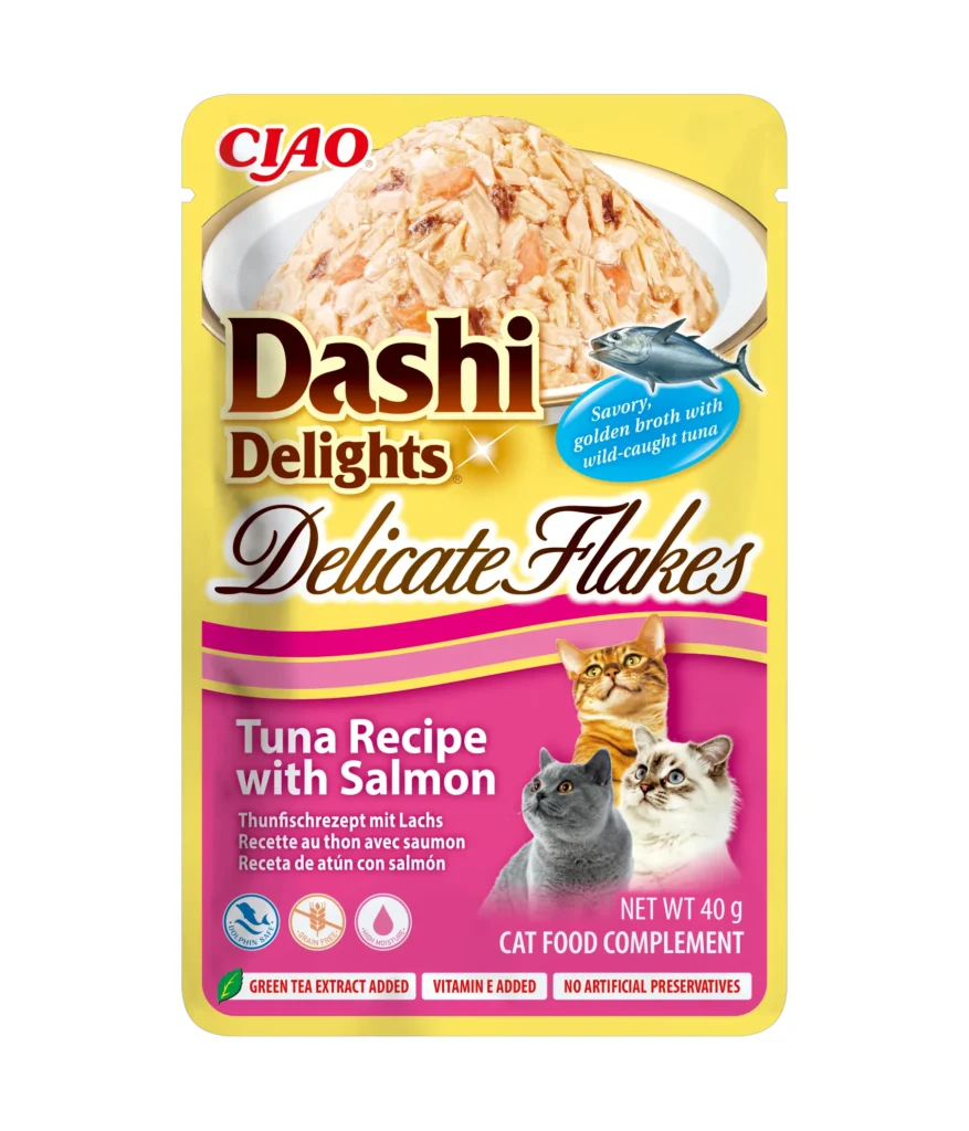 Front packaging of Dashi Delights Delicate Flakes Tuna Recipe with Salmon