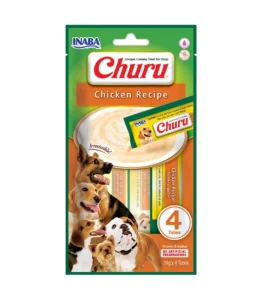 Front packaging of Dog Churu 4P Chicken Recipe, 4 tubes pack
