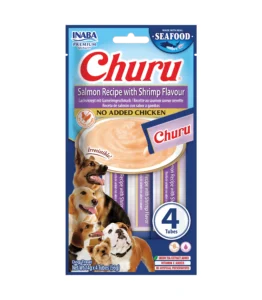 Front packaging of Dog Churu FISH Salmon with Shrimp Flavor Recipe