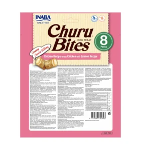 Back of Dog Churu BITES Chicken Recipe wraps Chicken with Salmon Recipe