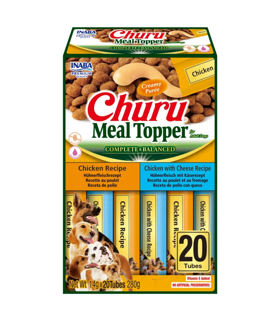 Front packaging of Dog Churu MEAL TOPPER 20P Chicken Variety, 20 tubes pack