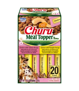 Front packaging of Dog Churu MEAL TOPPER 20P Salmon & Pumpkin Variety, 20 tubes pack