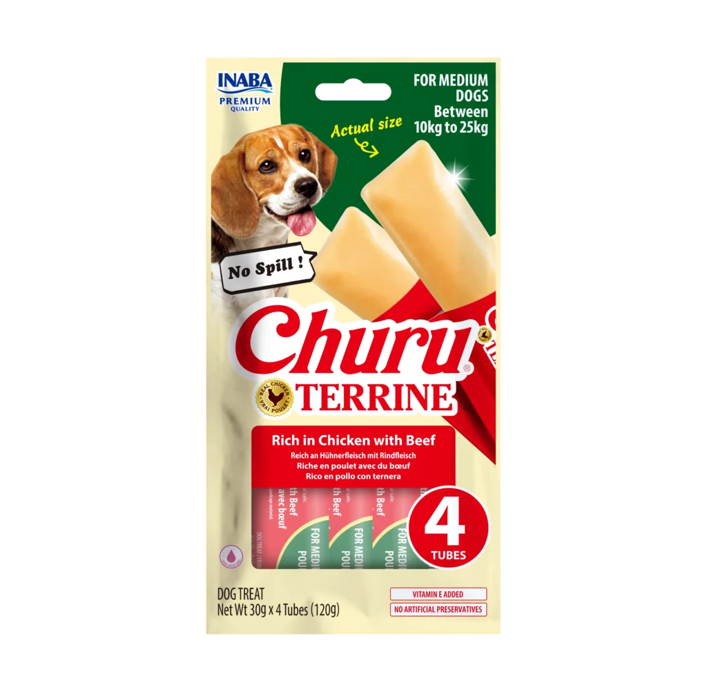 Front packaging of Dog Churu Terrine Rich in Chicken with Beef