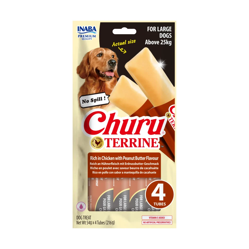 Front packaging of Dog Churu Terrine Rich in Chicken with Peanut Butter Flavour