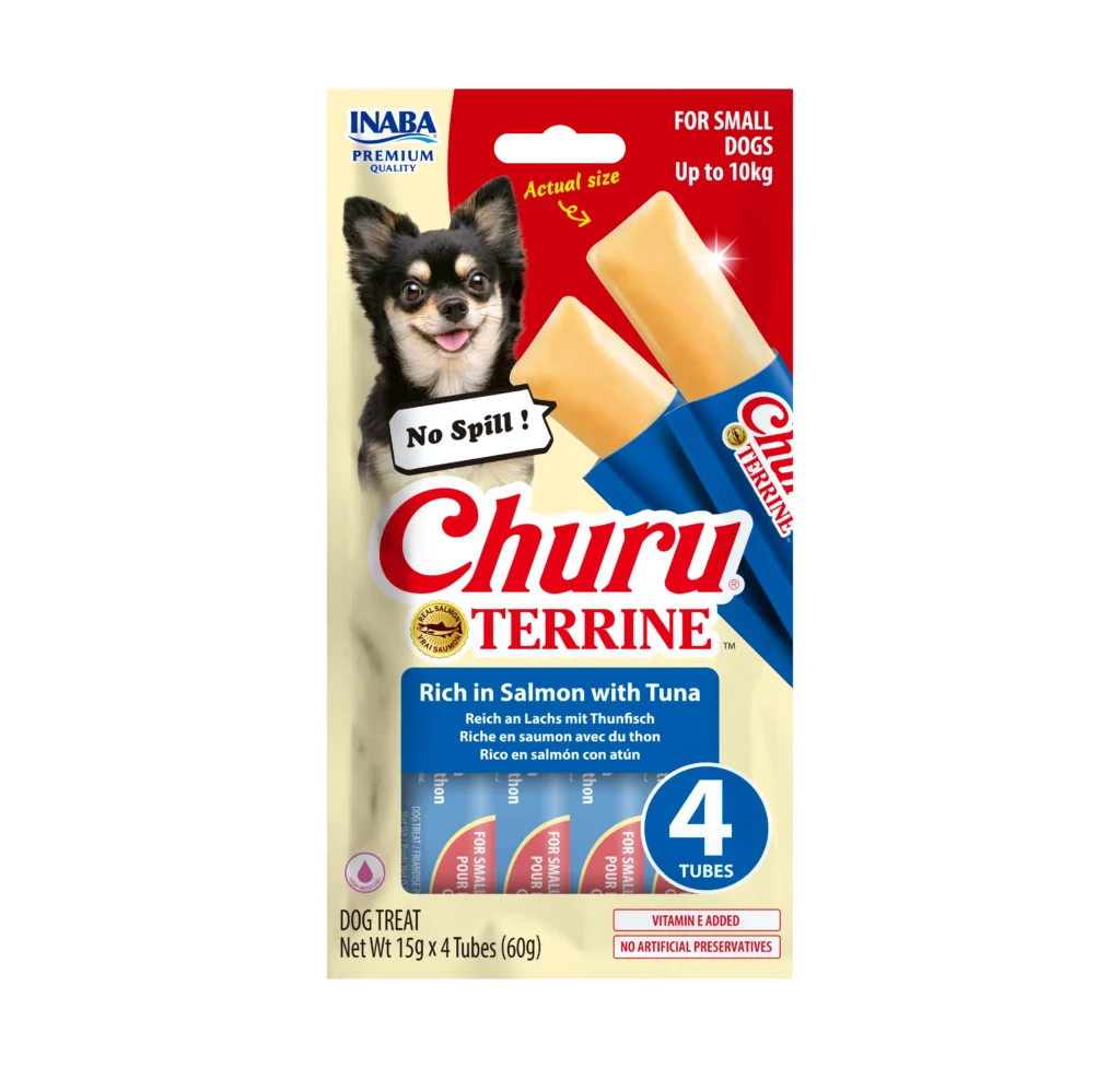 Front packaging of Dog Churu Terrine Rich in Salmon with Tuna