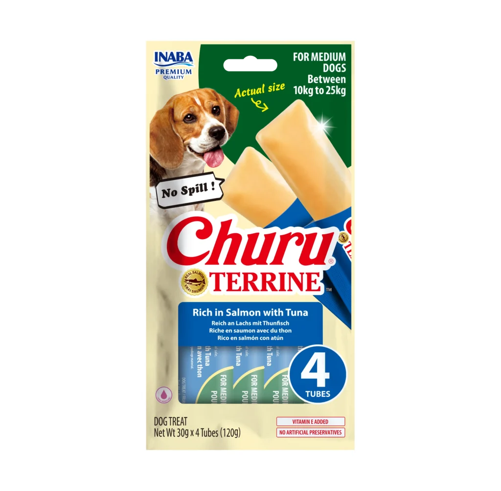 Front packaging of Dog Churu Terrine Rich in Salmon with Tuna