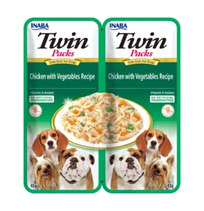 Front packaging of Inaba TWIN PACKS Chicken with Vegetables Recipe in Chicken Broth
