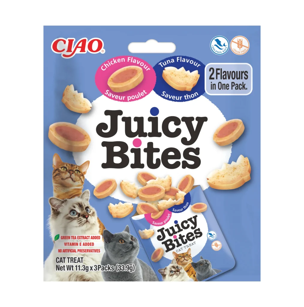 Front packaging of JUICY BITES Tuna Flavour & Chicken Flavour